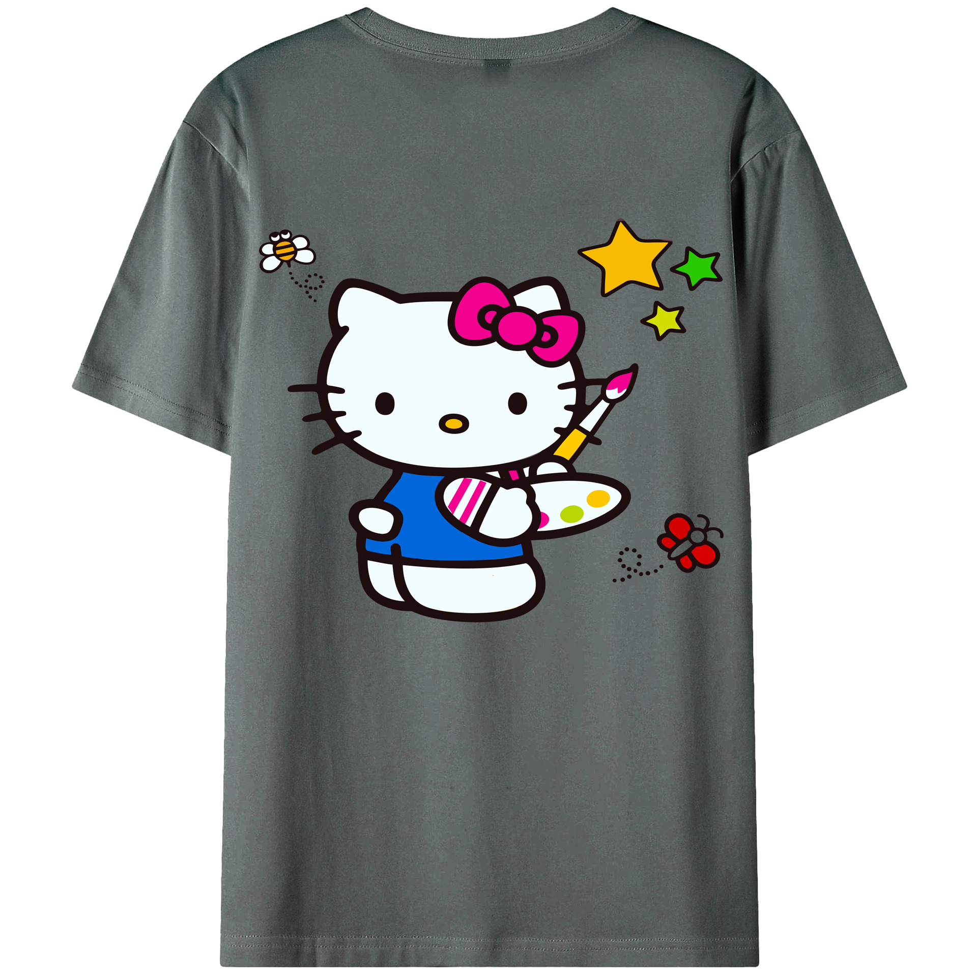 （画像用） Hello Kitty ハローキティ 綿100％ メンズ半袖Tシャツ（バックプリント） 通気性